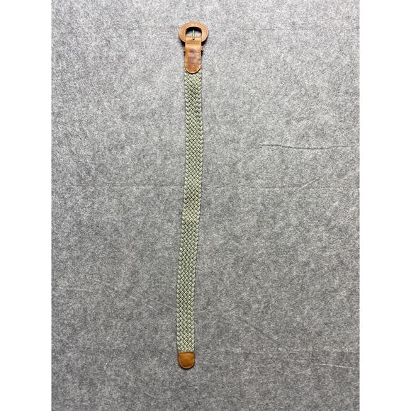 Eddie Bauer Belt Womens XS Green Braided Woven Tan Faux Leather Vintage - Picture 8 of 10